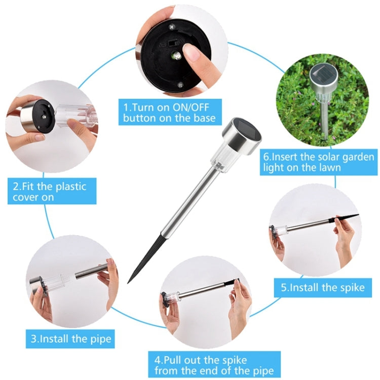 10 UNIDADES Lâmpada de Relva Exterior Solar em Aço Inoxidável IP65 à Prova de Água, Luz Decorativa LED para Jardim