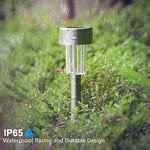 10 UNIDADES Lâmpada de Relva Exterior Solar em Aço Inoxidável IP65 à Prova de Água, Luz Decorativa LED para Jardim
