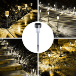 10 UNIDADES Lâmpada de Relva Exterior Solar em Aço Inoxidável IP65 à Prova de Água, Luz Decorativa LED para Jardim