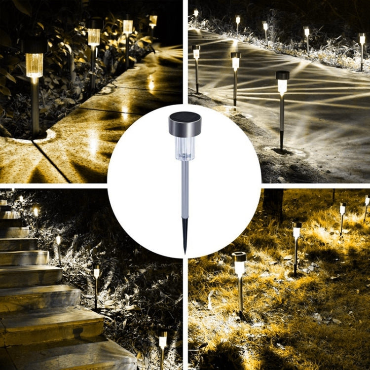 10 UNIDADES Lâmpada de Relva Exterior Solar em Aço Inoxidável IP65 à Prova de Água, Luz Decorativa LED para Jardim