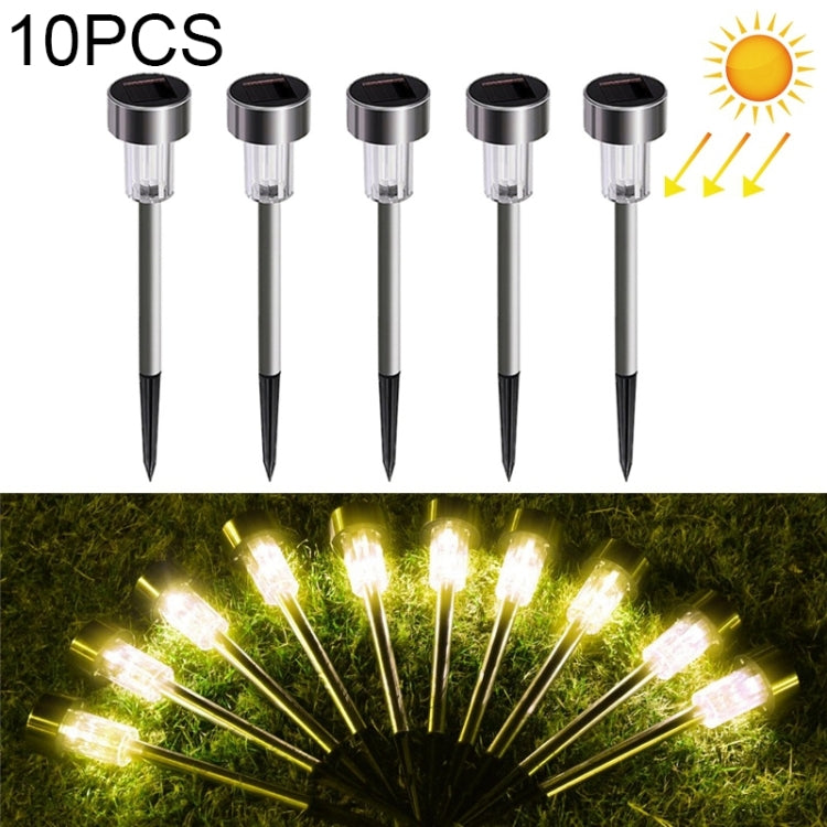 10 UNIDADES Lâmpada de Relva Exterior Solar em Aço Inoxidável IP65 à Prova de Água, Luz Decorativa LED para Jardim