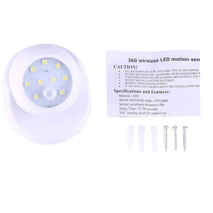 9 LEDs 240 LM 6000K Rotação de 360 Graus, Luz de Armário com Sensor de Movimento Sem Fios / Luz Noturna / Candeeiro de Parede para Quarto, Sala, Casa de Banho, Corredor