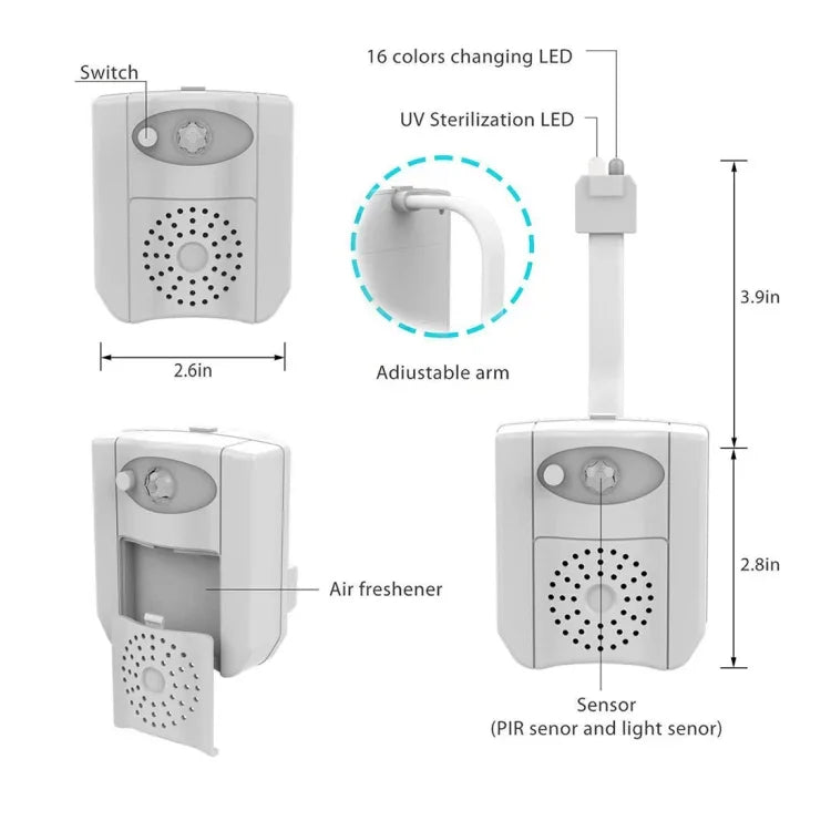 Assento de Sanita para Casa com Luz Noturna, DC 5V, Luz de Esterilização UV com Sensor de Movimento PIR