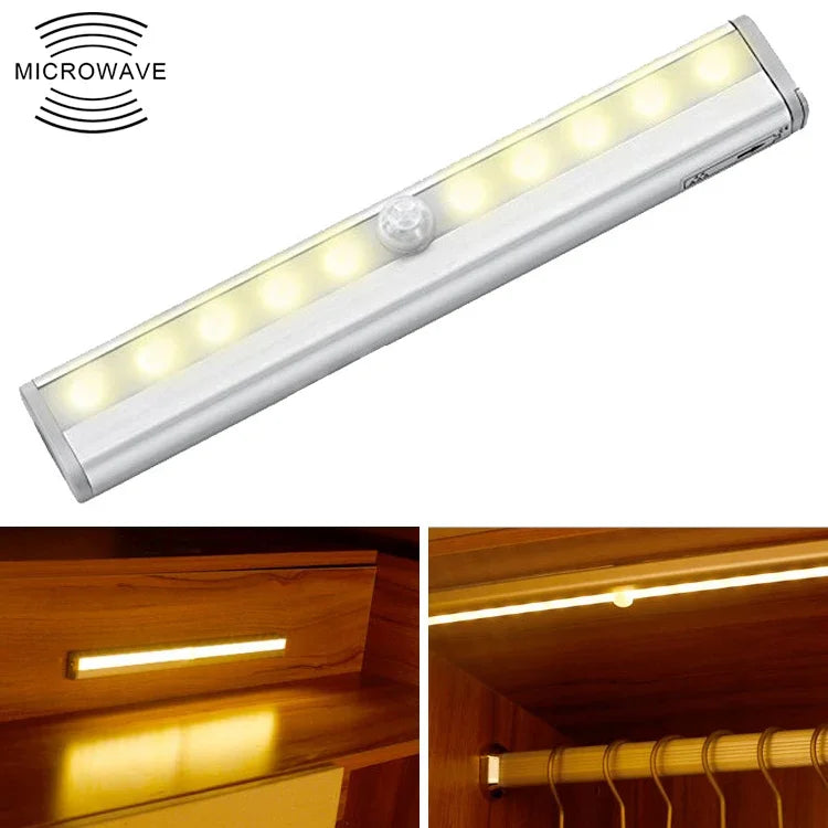 Luz Inteligente de Sensor de Corpo Humano com 0,8W 10 LEDs Branco Quente e Ecrã Estreito para Corredor e Armário, Versão com Carregamento USB, 0,8W 10 LEDs Branco Quente