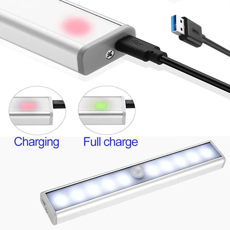 Luz Inteligente de Sensor de Corpo Humano com 0,8W 10 LEDs Branco Quente e Ecrã Estreito para Corredor e Armário, Versão com Carregamento USB, 0,8W 10 LEDs Branco Quente