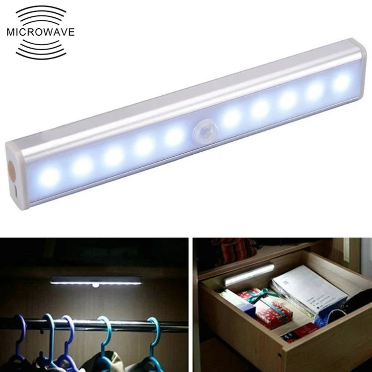 Luz Inteligente de Sensor de Corpo Humano com 1,8W 10 LEDs Luz Branca e Ecrã Amplo para Corredor e Armário, Versão a Bateria, 1,8W 10 LEDs Branco (Versão a Bateria)