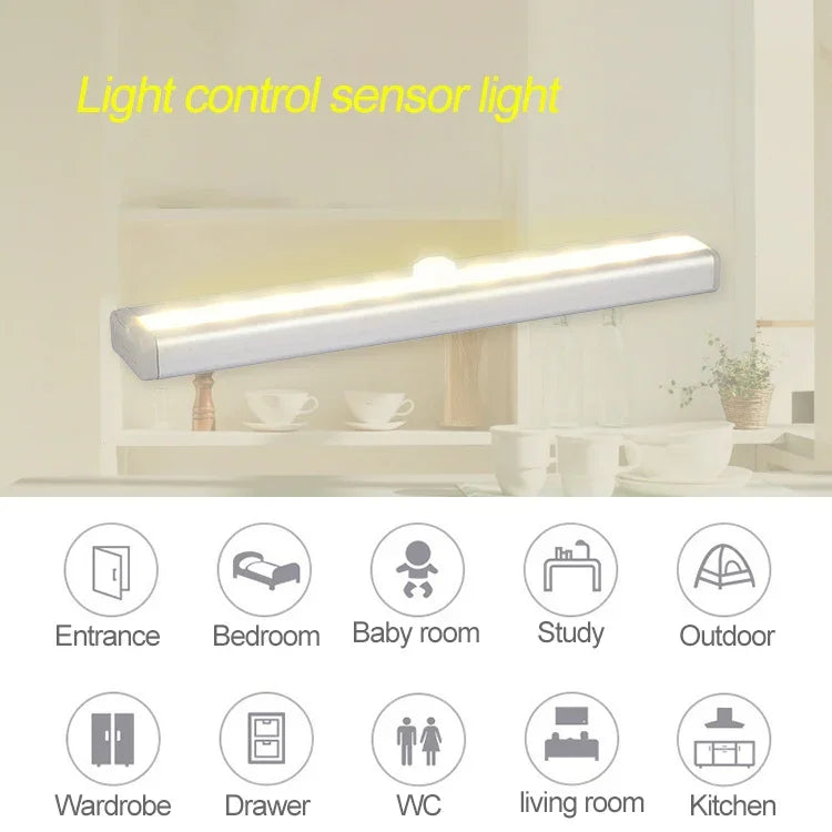 Luz Inteligente de Sensor de Corpo Humano com 1,8W 10 LEDs Luz Branca e Ecrã Amplo para Corredor e Armário, Versão a Bateria, 1,8W 10 LEDs Branco (Versão a Bateria)