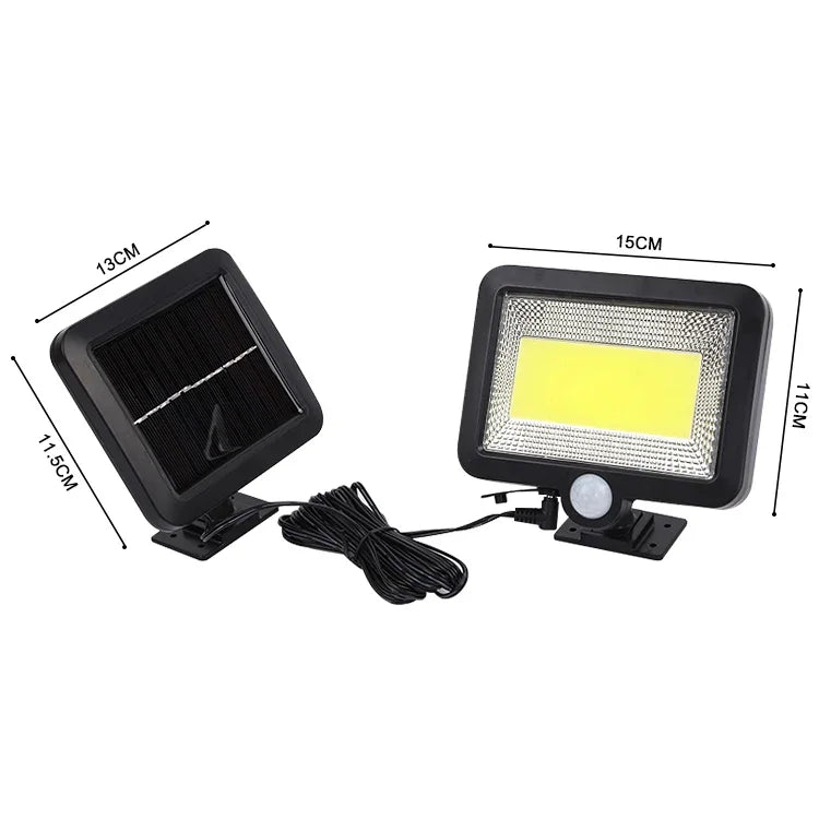 Luz de Parede Solar COB com Indução Corporal Separada, Luz de Jardim Impermeável para Exterior, Iluminação de Rua, 100 COB