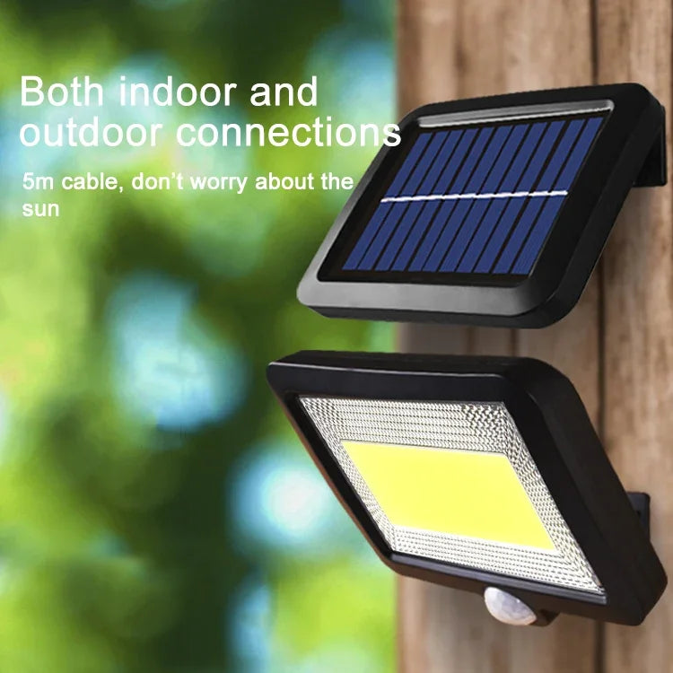 Luz de Parede Solar COB com Indução Corporal Separada, Luz de Jardim Impermeável para Exterior, Iluminação de Rua, 100 COB
