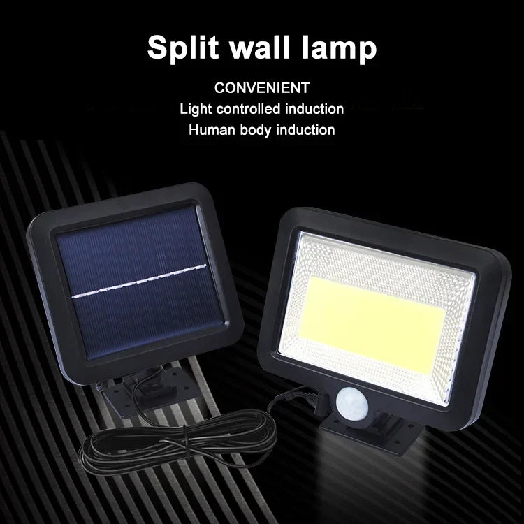 Luz de Parede Solar COB com Indução Corporal Separada, Luz de Jardim Impermeável para Exterior, Iluminação de Rua, 100 COB