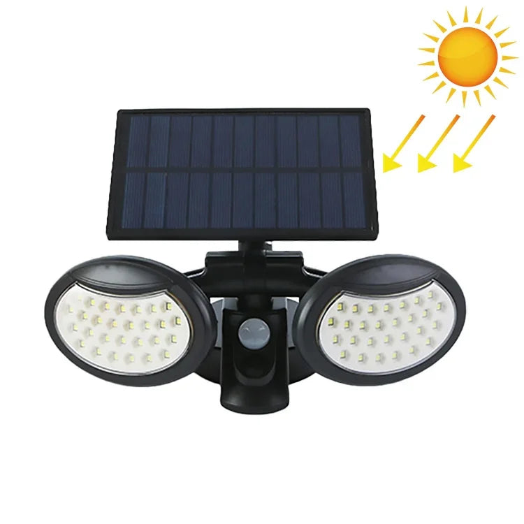 Luz Solar de Parede para Pátio com 56 LEDs, Integrada, à Prova de Água, Cabeças Duplas Rotativas, Luz de Rua, 56 LEDs