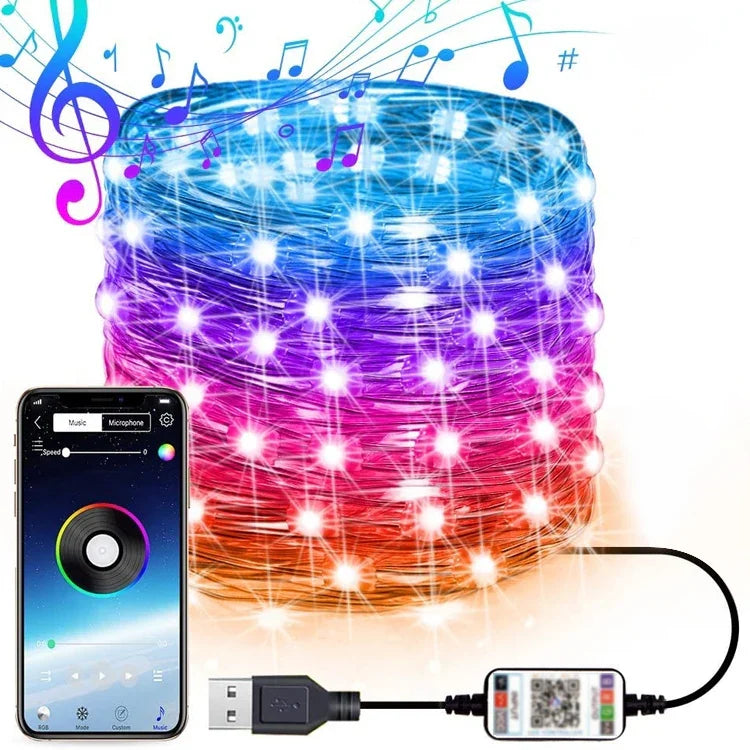 Decoração de Natal Luz de Fios de Cobre RGB com Controlo APP Bluetooth para Telemóvel, Comprimento: 10m 100 LEDs, 10m 100 LEDs