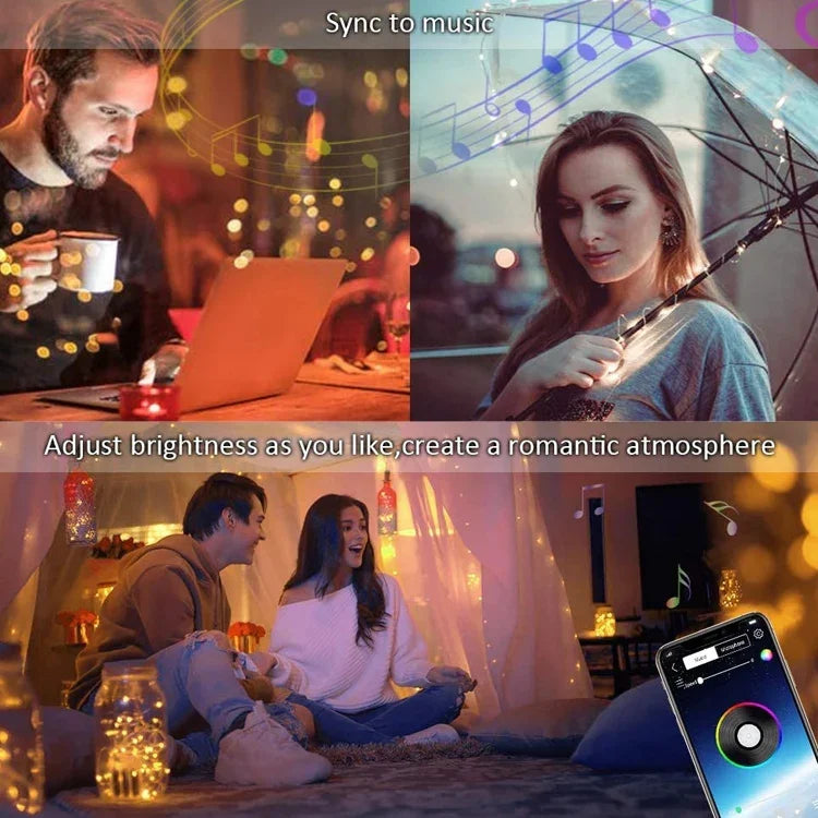 Decoração de Natal Luz de Fios de Cobre USB com Controlo Remoto e APP Bluetooth para Telemóvel, Comprimento: 20m 200 LEDs, Controlo Remoto e APP, Comprimento: 20m 200 LEDs