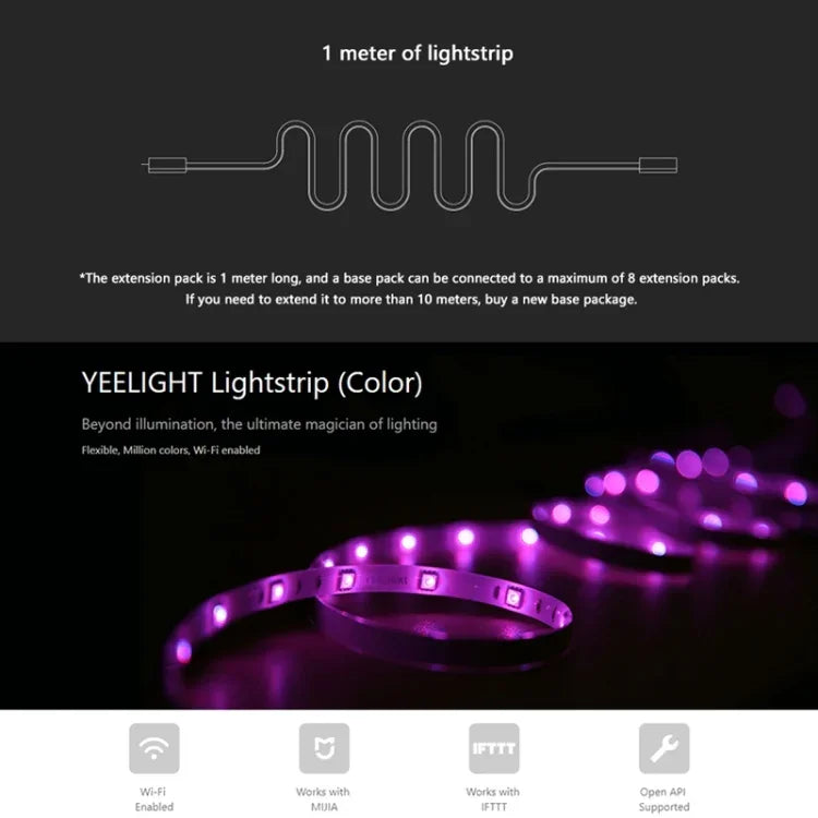 Tira LED de Extensão Inteligente Xiaomi Youpin Yeelight com Controlo Remoto APP WiFi, Comprimento: 1m