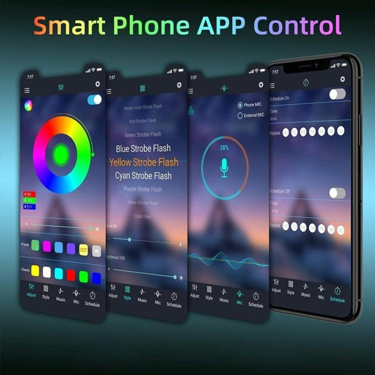 Luz de Corda LED RGB 2835 SMD com Controlo APP Bluetooth, 60 LEDs/m, Comprimento: 5m, 12V 2A 100-240V, LED RGB 2835 SMD, 5m, APP Bluetooth