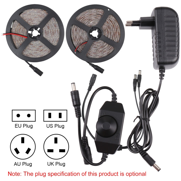 2 Unidades de Luz de Corda LED 2835 SMD Regulável, Luz Branca / Luz Branca Quente, 60 LEDs/m, Comprimento: 5m, 12V 2A 100-240V, LED 2835 SMD, 5m x 2