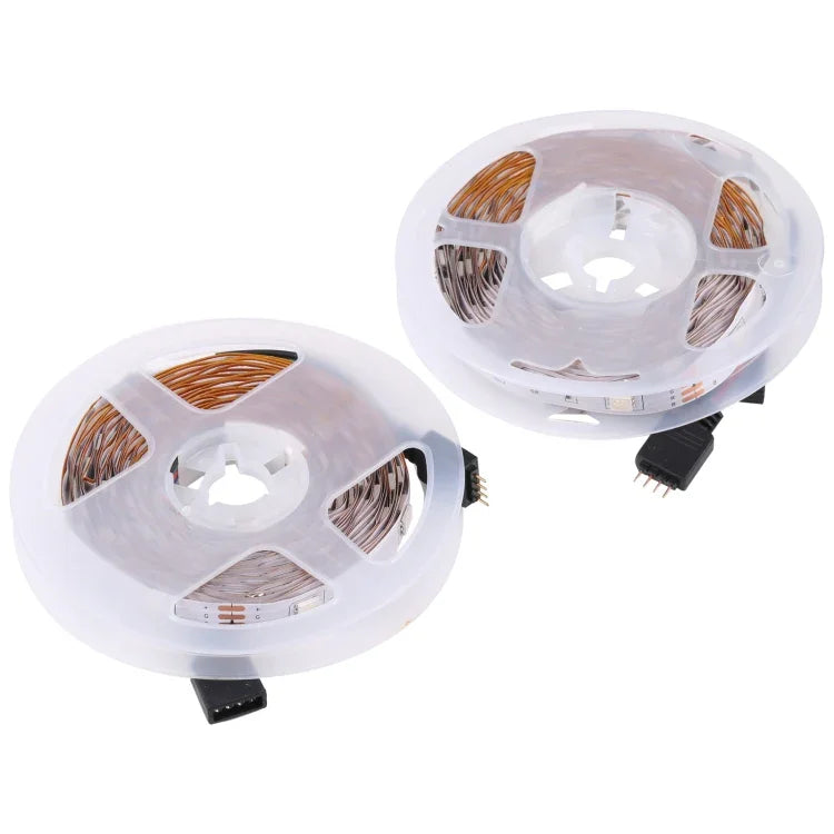 2 unidades de Placa Nú 5050 SMD RGB LED Fita de Luz, 30 LEDs/m, Comprimento: 5m, 12V 2A 100-240V, com Controlador Doodle de 24 Teclas, 5050 SMD RGB LED, 5m x 2