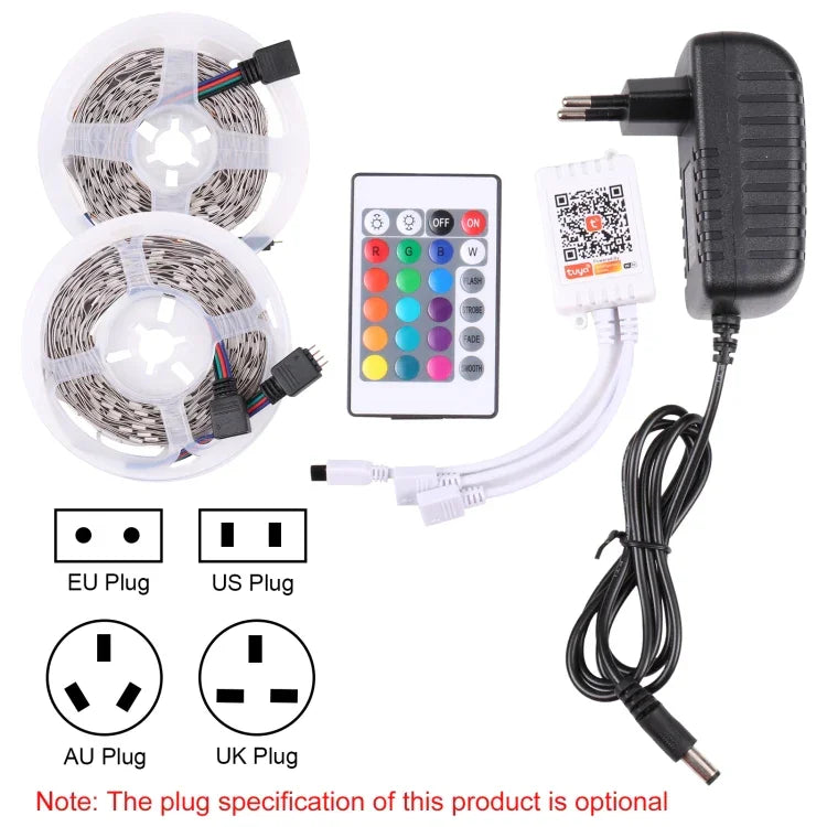 2 unidades de Placa Nú 5050 SMD RGB LED Fita de Luz, 30 LEDs/m, Comprimento: 5m, 12V 2A 100-240V, com Controlador Doodle de 24 Teclas, 5050 SMD RGB LED, 5m x 2