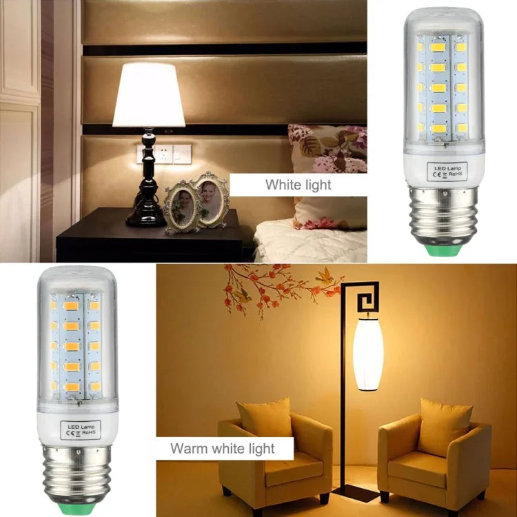 Lâmpada Economizadora SMD 5730, DC 12-30V, E27 36 LEDs Luz Branca, E27 36 LEDs Luz Branco Quente