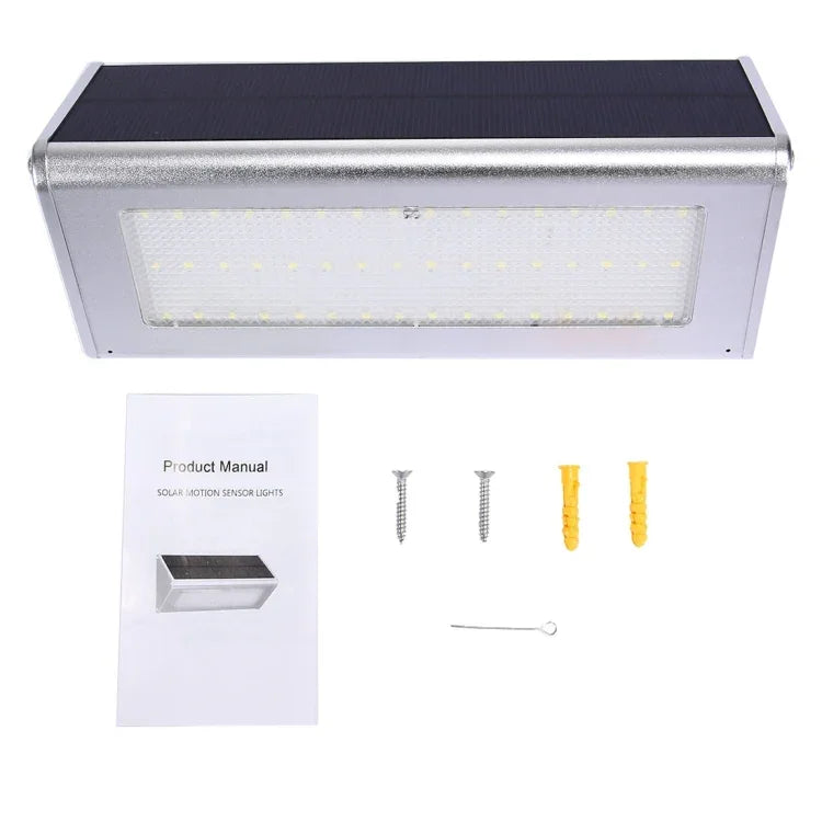 Luz de Parede Triangular com Sensor, 800 LM 48 LEDs SMD 2835, Painel Solar e Interruptor Oculto para Jardim / Pátio / Campismo Exterior (Prateado)