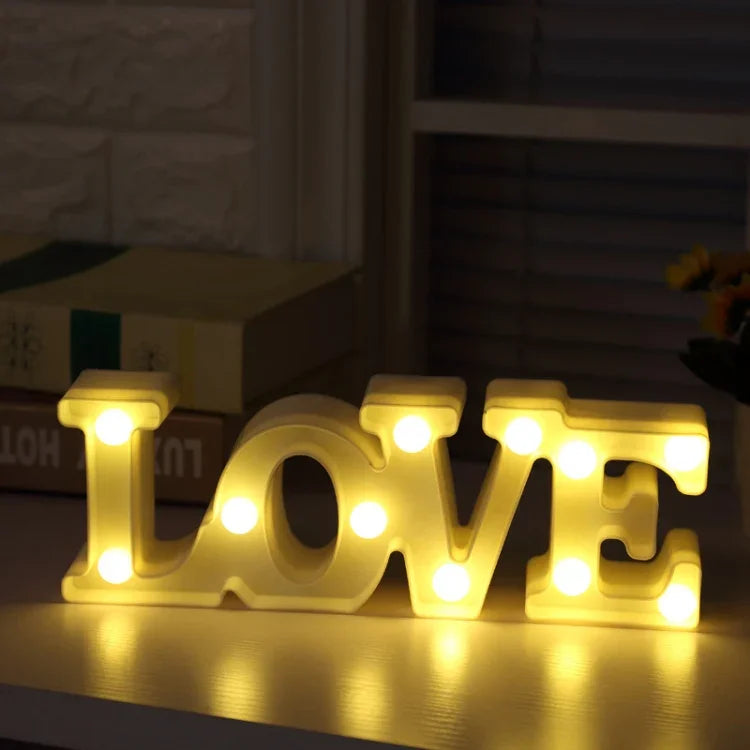 Luz de Mesa para Festa e Festival Alimentada por 2 Pilhas AA, Casamento, Luz Noturna, AMOR (Vermelho), AMOR (Branco)