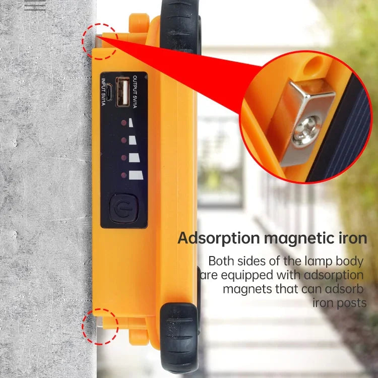 Luz Portátil Solar para Campismo 50W 32 LEDs, Luz Magnética de Emergência com Quatro Níveis de Brilho, Power Bank e Indicador de Bateria