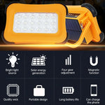 Luz Portátil Solar para Campismo 50W 32 LEDs, Luz Magnética de Emergência com Quatro Níveis de Brilho, Power Bank e Indicador de Bateria