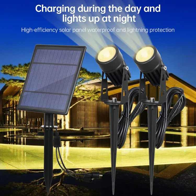 Foco Solar 3W Um para Três para Exterior, IP65 Impermeável, Lâmpada de Relva com Indução por Controlo de Luz, Fluxo Luminoso: 300-400lm (Fixação Cíclica RGB), Um para Três