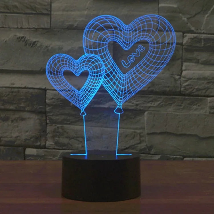 Lâmpada de Secretária Estéreo Visual Criativa com Descoloração de 7 Cores, Luz Noturna, Estilo Balão de Coração Duplo