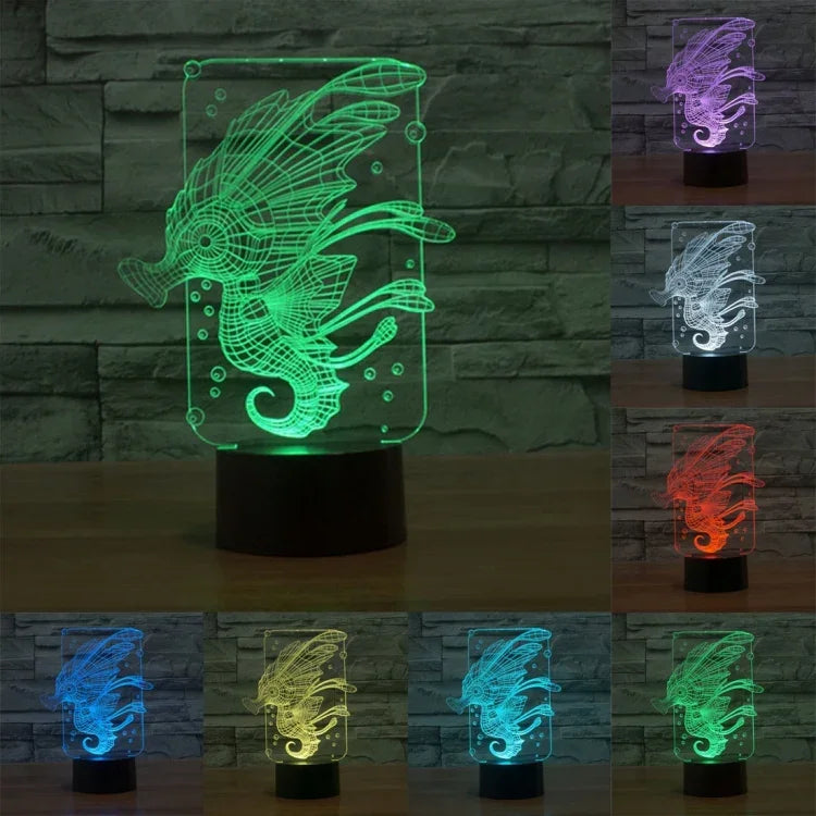 Lâmpada de Secretária Estéreo Visual Criativa com Descoloração de 7 Cores, Luz Noturna, Estilo Cavalo-Marinho