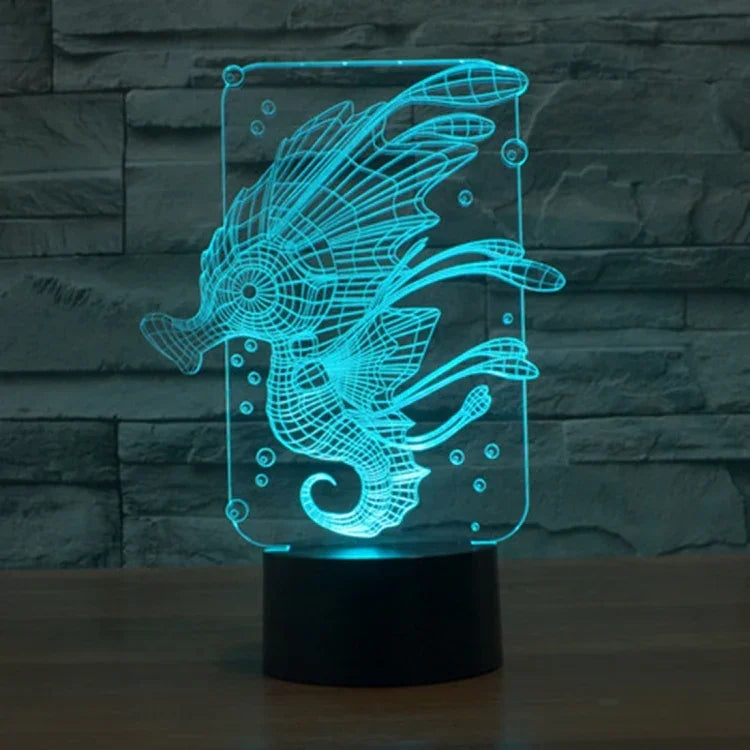 Lâmpada de Secretária Estéreo Visual Criativa com Descoloração de 7 Cores, Luz Noturna, Estilo Cavalo-Marinho