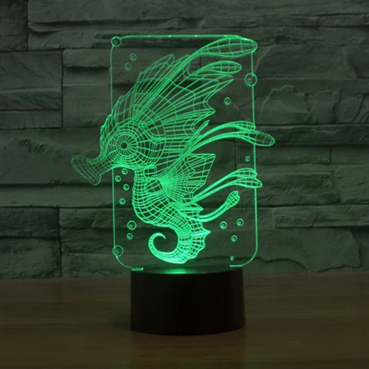 Lâmpada de Secretária Estéreo Visual Criativa com Descoloração de 7 Cores, Luz Noturna, Estilo Cavalo-Marinho