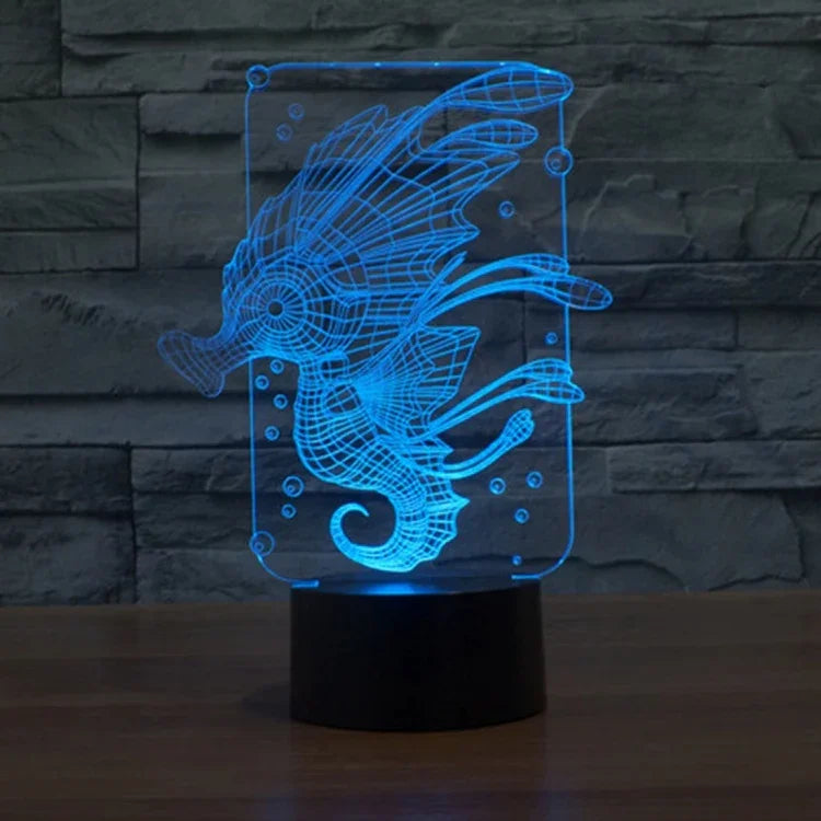 Lâmpada de Secretária Estéreo Visual Criativa com Descoloração de 7 Cores, Luz Noturna, Estilo Cavalo-Marinho