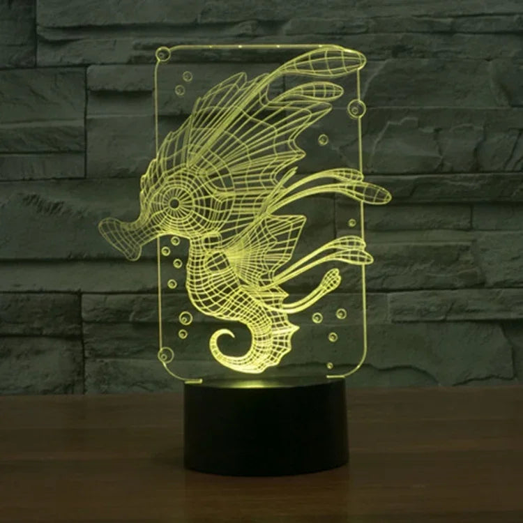 Lâmpada de Secretária Estéreo Visual Criativa com Descoloração de 7 Cores, Luz Noturna, Estilo Cavalo-Marinho