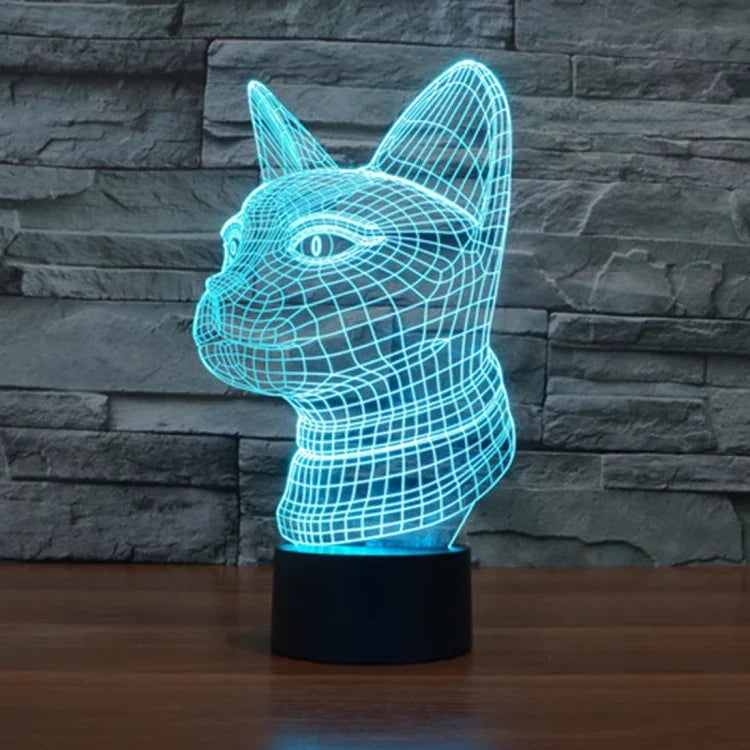 Lâmpada de Secretária Estéreo Visual Criativa com Descoloração de 7 Cores, Luz Noturna, Estilo Gato de Perfil