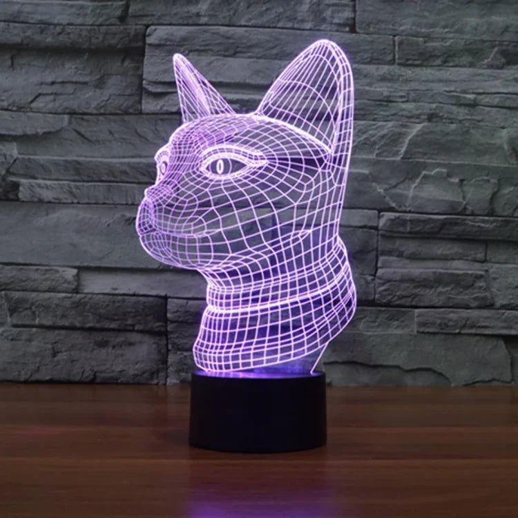 Lâmpada de Secretária Estéreo Visual Criativa com Descoloração de 7 Cores, Luz Noturna, Estilo Gato de Perfil