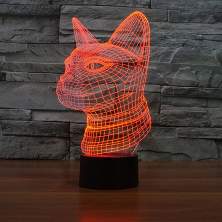 Lâmpada de Secretária Estéreo Visual Criativa com Descoloração de 7 Cores, Luz Noturna, Estilo Gato de Perfil