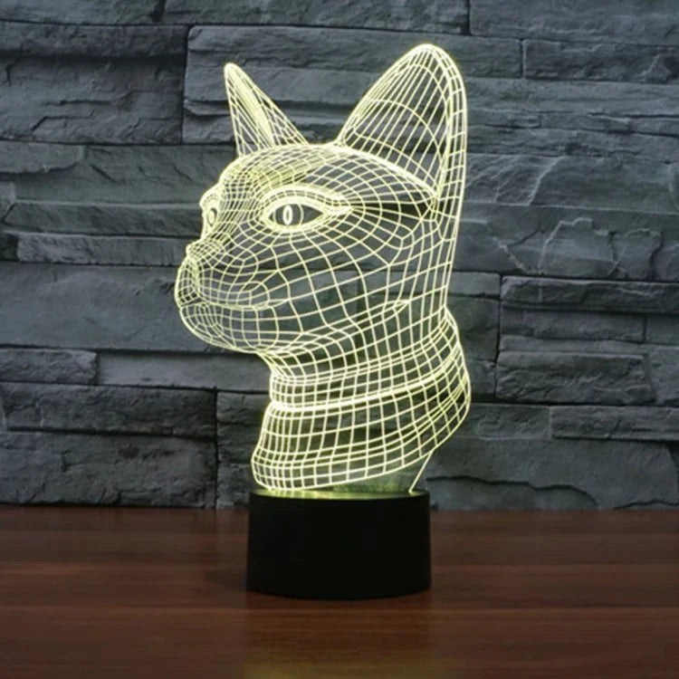 Lâmpada de Secretária Estéreo Visual Criativa com Descoloração de 7 Cores, Luz Noturna, Estilo Gato de Perfil