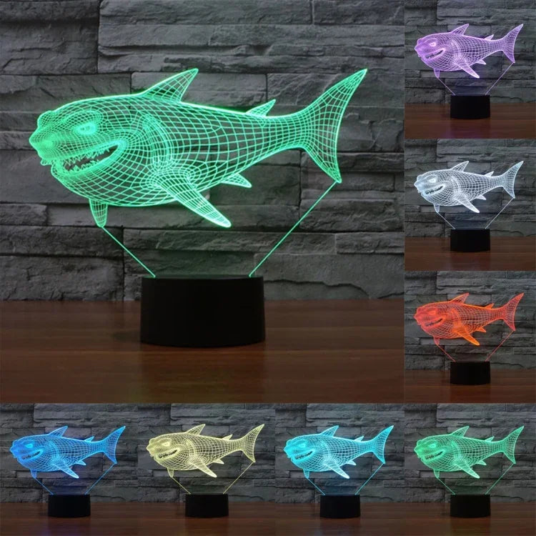 Lâmpada de Secretária Estéreo Visual Criativa com Descoloração de 7 Cores, Luz Noturna, Estilo Tubarão de Perfil