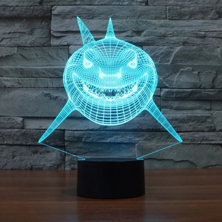 Lâmpada de Secretária Estéreo Visual Criativa com Descoloração de 7 Cores, Luz Noturna, Estilo Tubarão de Frente