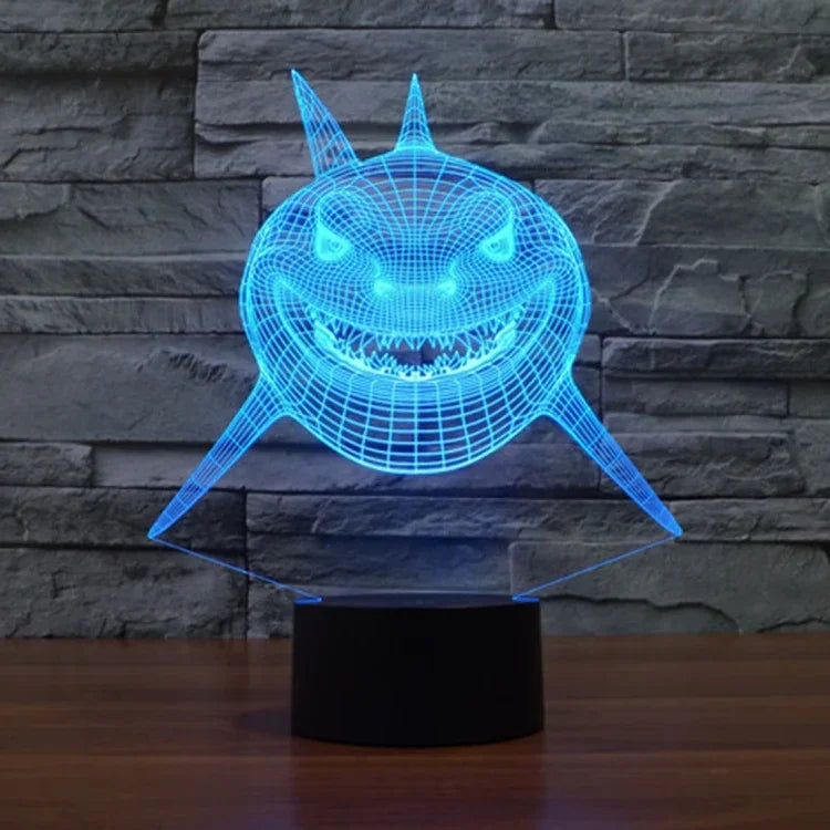 Lâmpada de Secretária Estéreo Visual Criativa com Descoloração de 7 Cores, Luz Noturna, Estilo Tubarão de Frente