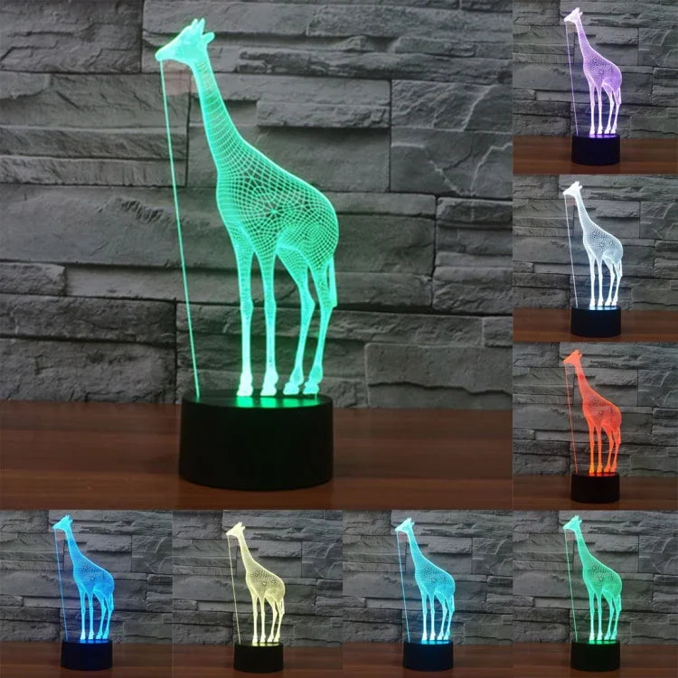 Lâmpada de Secretária Criativa Visual Estéreo com Descoloração de 7 Cores, Luz Noturna, Estilo Girafa