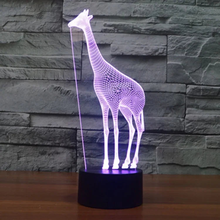 Lâmpada de Secretária Criativa Visual Estéreo com Descoloração de 7 Cores, Luz Noturna, Estilo Girafa
