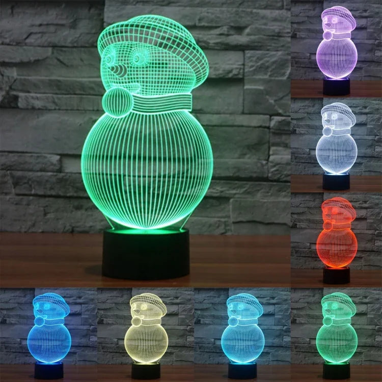Lâmpada de Secretária Criativa Visual Estéreo com Descoloração de 7 Cores, Luz Noturna, Estilo Boneco de Neve