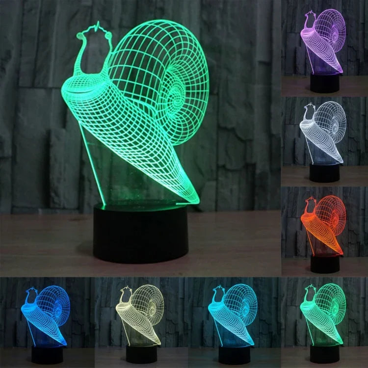 Lâmpada de Secretária Criativa Visual Estéreo com Descoloração de 7 Cores, Luz Noturna, Estilo Caracol