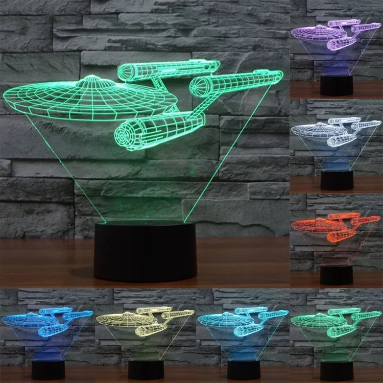 Lâmpada de Secretária Criativa Visual Estéreo com Descoloração de 7 Cores, Luz Noturna, Estilo Nave Estelar Star Trek