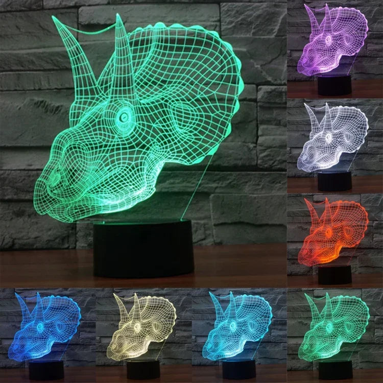 Lâmpada de Secretária Estéreo Visual Criativa com Descoloração de 7 Cores, Luz Noturna, Estilo Dinossauro