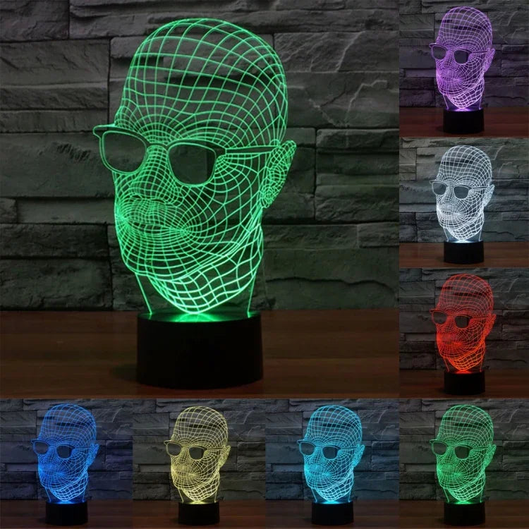 Lâmpada de Secretária Estéreo Visual Criativa com Descoloração de 7 Cores, Luz Noturna, Tamanho do Produto: 23,6 x 14,0 x 8,7 cm, Estilo Homem com Óculos