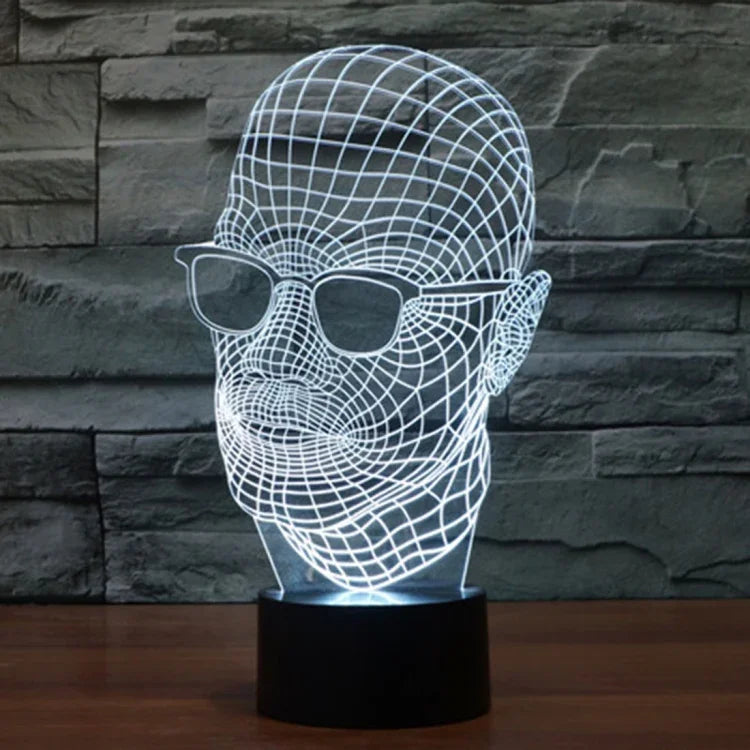 Lâmpada de Secretária Estéreo Visual Criativa com Descoloração de 7 Cores, Luz Noturna, Tamanho do Produto: 23,6 x 14,0 x 8,7 cm, Estilo Homem com Óculos