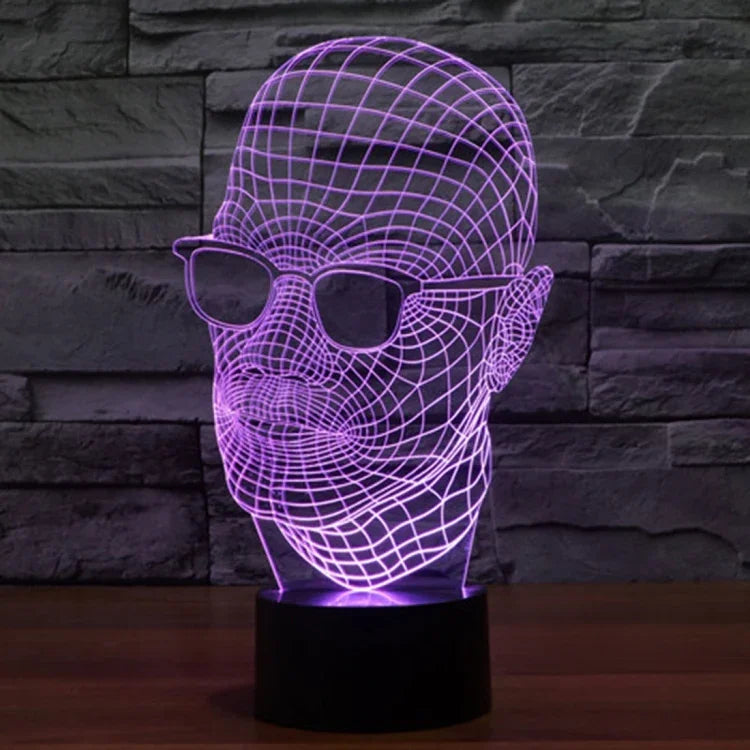 Lâmpada de Secretária Estéreo Visual Criativa com Descoloração de 7 Cores, Luz Noturna, Tamanho do Produto: 23,6 x 14,0 x 8,7 cm, Estilo Homem com Óculos
